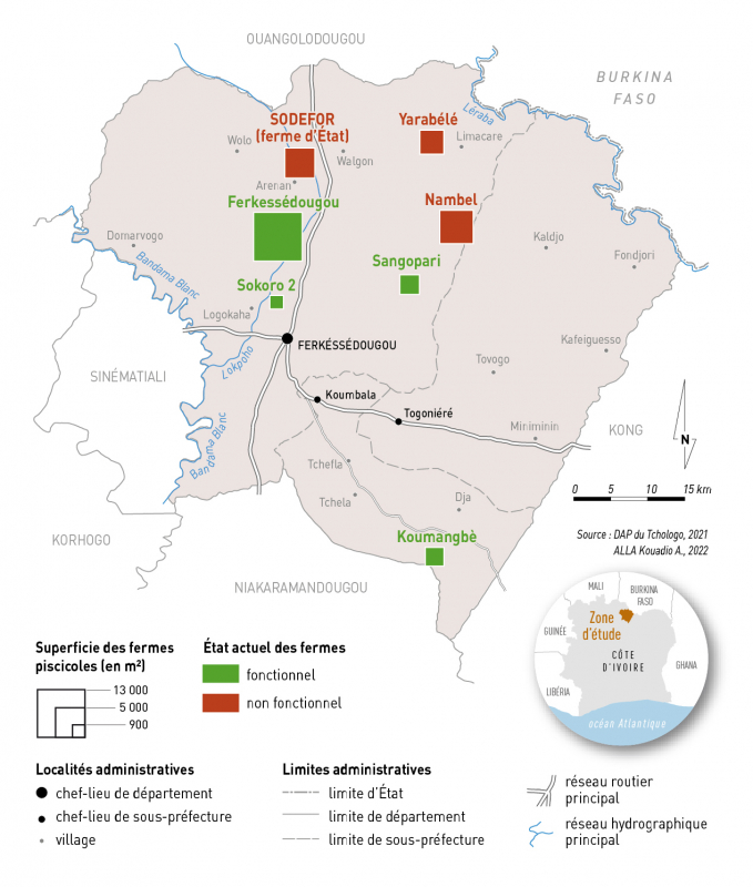 Figure 1 - Répartition des fermes piscicoles dans le département de Ferkessédougou (2021) 