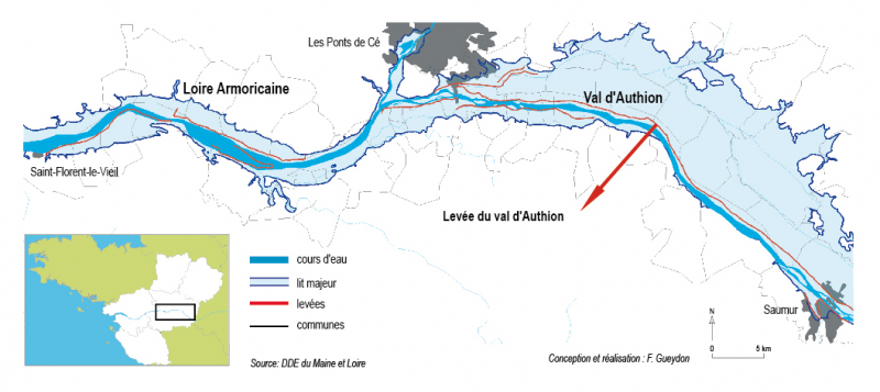 Figure 1 – Le lit majeur de la Loire, principaux aménagements et limites communales 