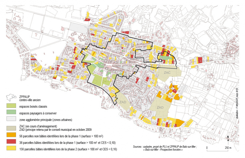 Figure 2 – Identification d’une ressource foncière potentielle : les terrains « en devenir » du centre de Batz-sur-Mer 